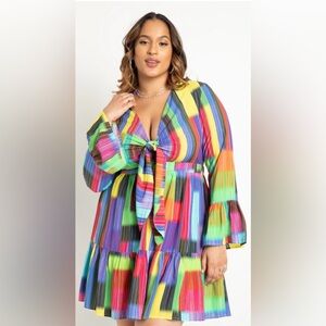 ✨ Size 20 ✨ ELOQUII Multi-Color Tie Front Mini Dress